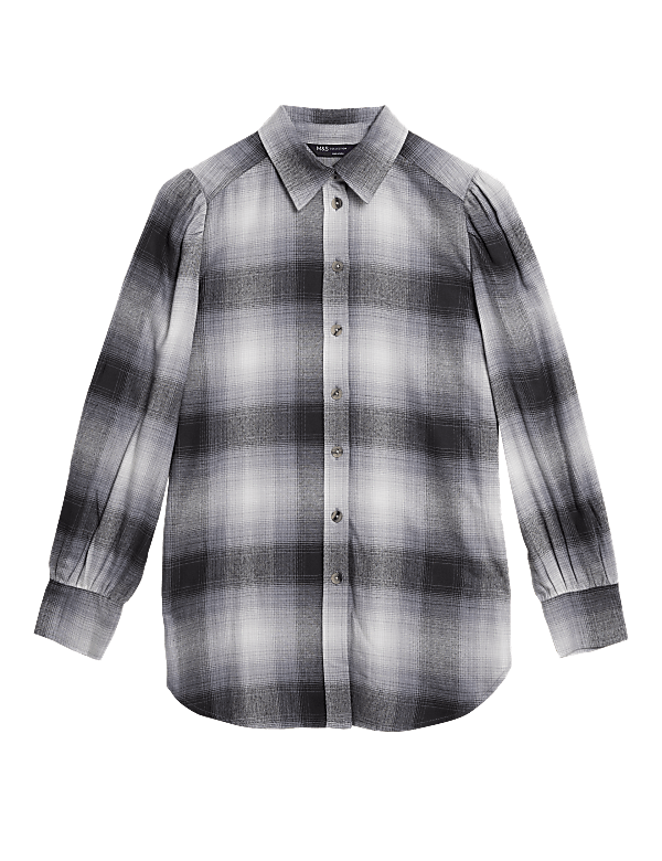 Checked Collared Relaxed Longline Shirt