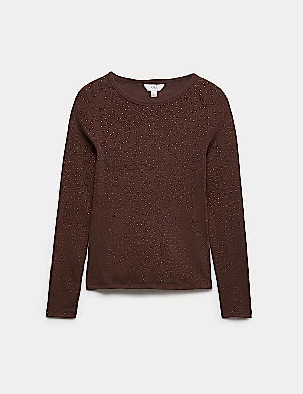 Katoenrijke geribbelde top met versiering - BE