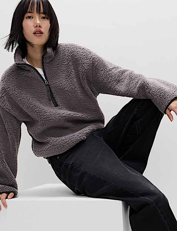 Borg Funnel Neck Half Zip Sweatshirt