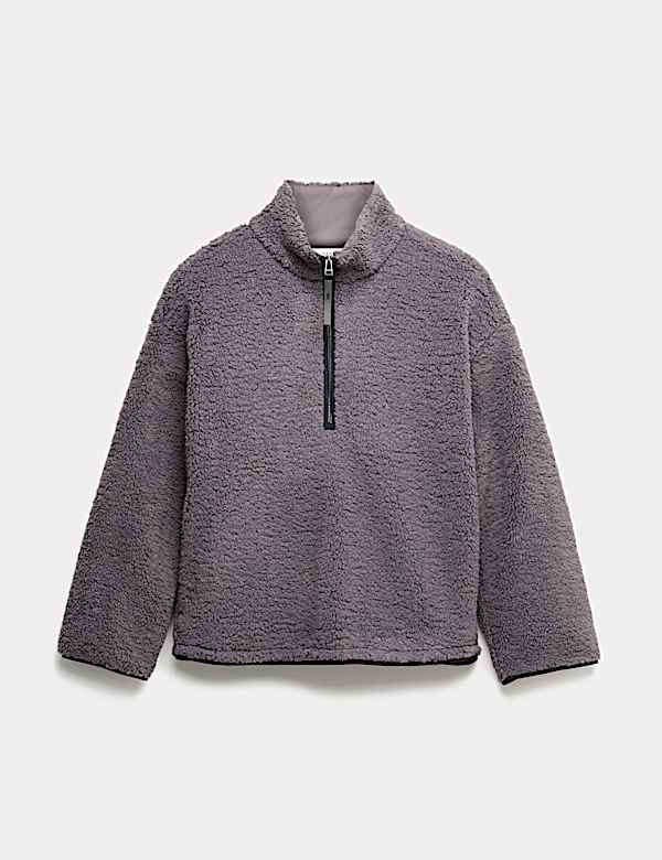 Borg Funnel Neck Half Zip Sweatshirt - PT