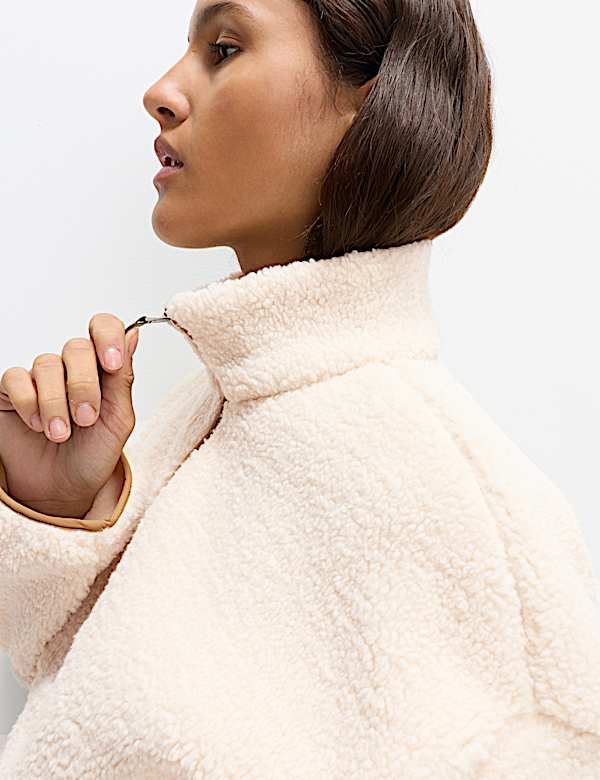 Borg Funnel Neck Half Zip Sweatshirt - US