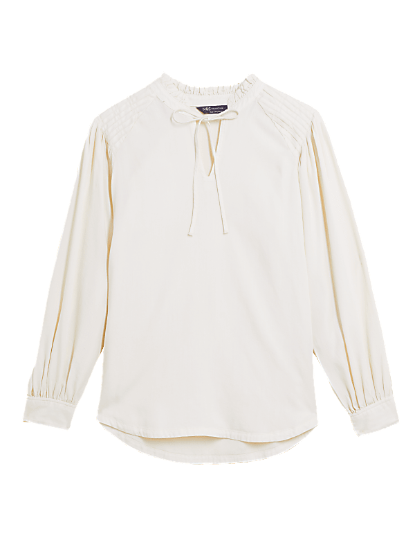Pure Tencel™ Tie Neck Long Sleeve Blouse