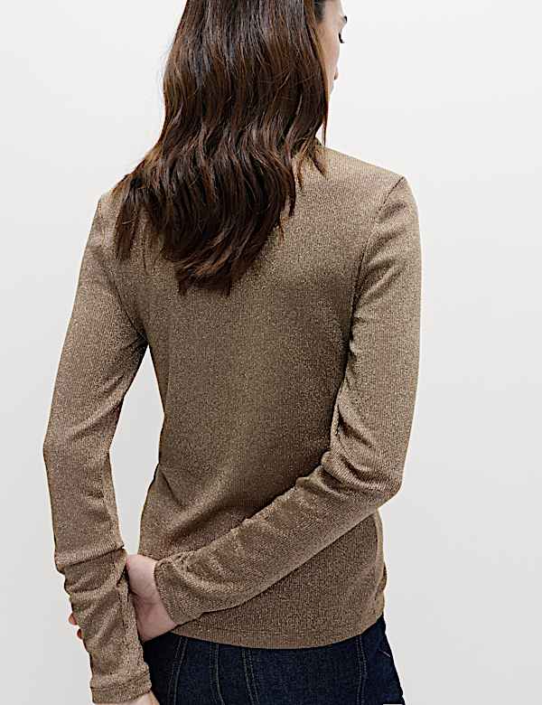Sparkly Collared Button Detail Long Sleeve Top - AU