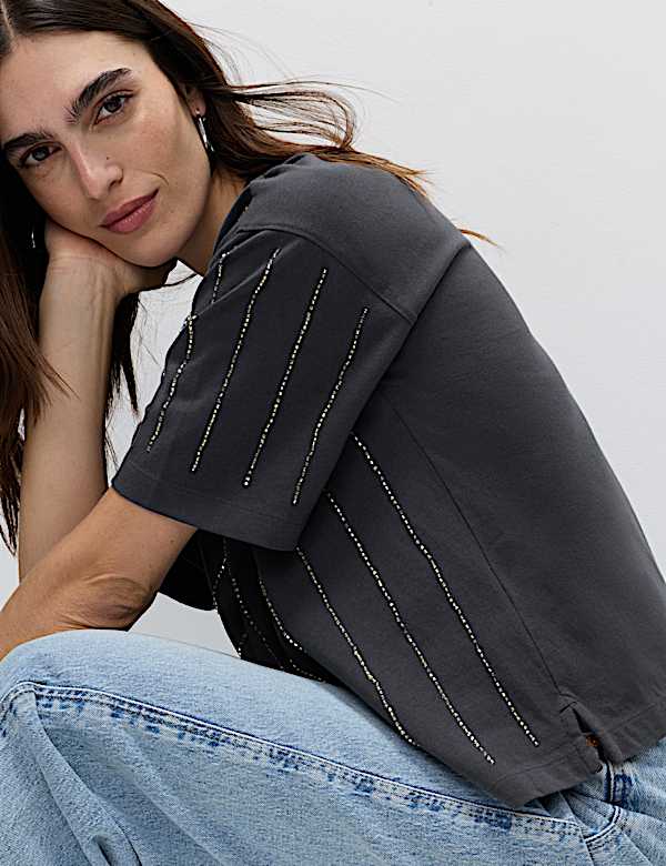 Pure Cotton Embellished T-Shirt - CY