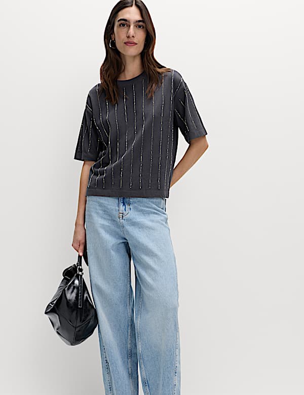 חולצת טי מעוטרת מכותנה טהורה - IL