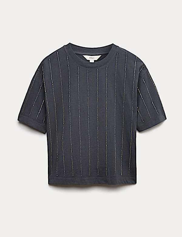 חולצת טי מעוטרת מכותנה טהורה - IL