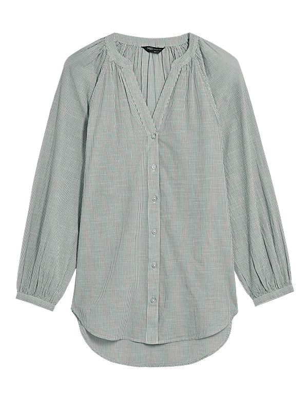 Pure Cotton Striped Long Sleeve Blouse