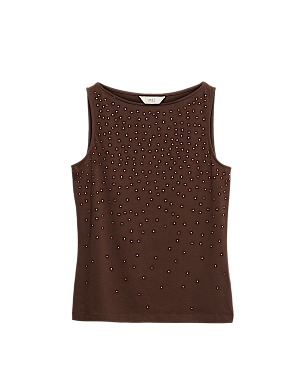 Cotton Rich Embellished Slash Neck Vest
