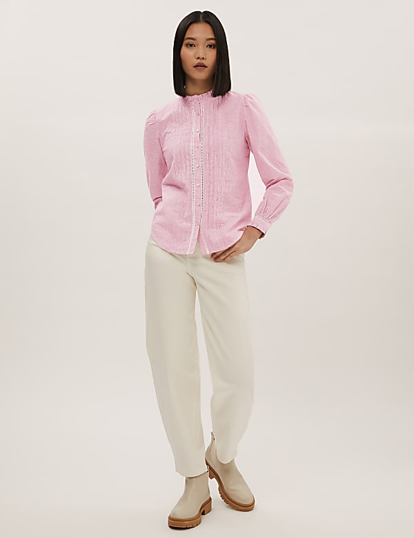 Pure Cotton Striped Pintuck Blouse