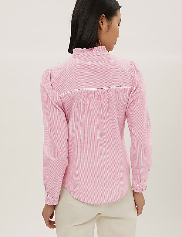 Pure Cotton Striped Pintuck Blouse