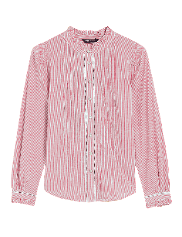 Pure Cotton Striped Pintuck Blouse