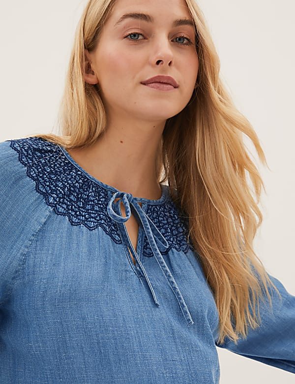 Regular Fit Smocked Popover Blouse