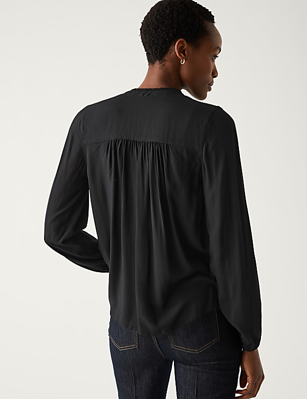 Collarless Regular Fit Long Sleeve Blouse