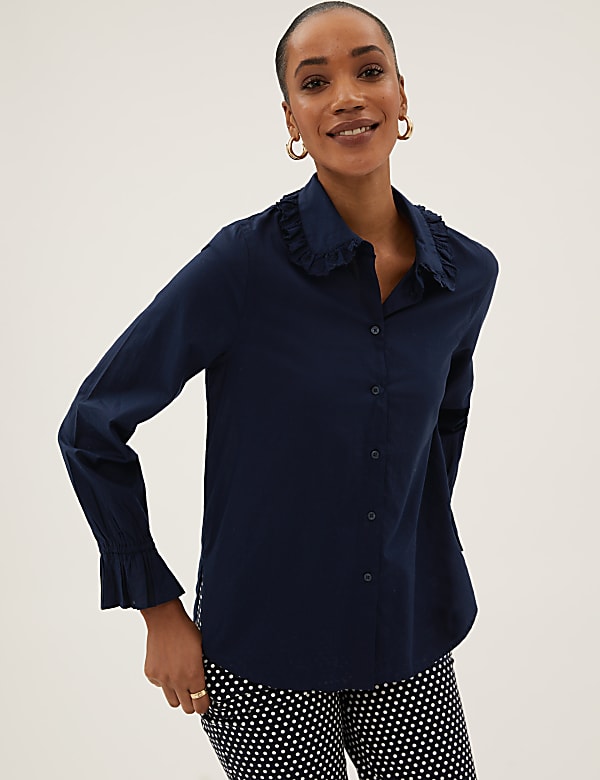 Pure Cotton Regular Fit Frill Detail Shirt