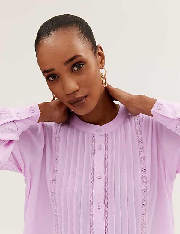 Lace Insert Regular Fit Long Sleeve Blouse