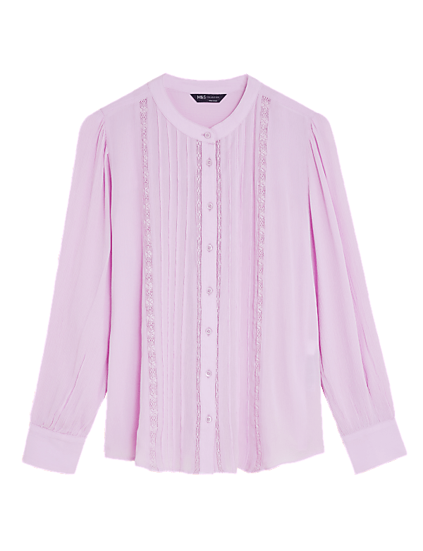 Lace Insert Regular Fit Long Sleeve Blouse