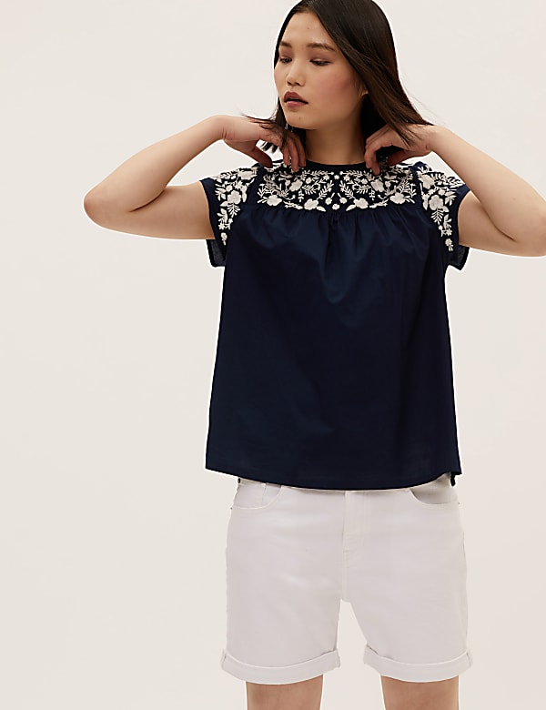 Pure Cotton Embroidered Regular Fit Vest Top