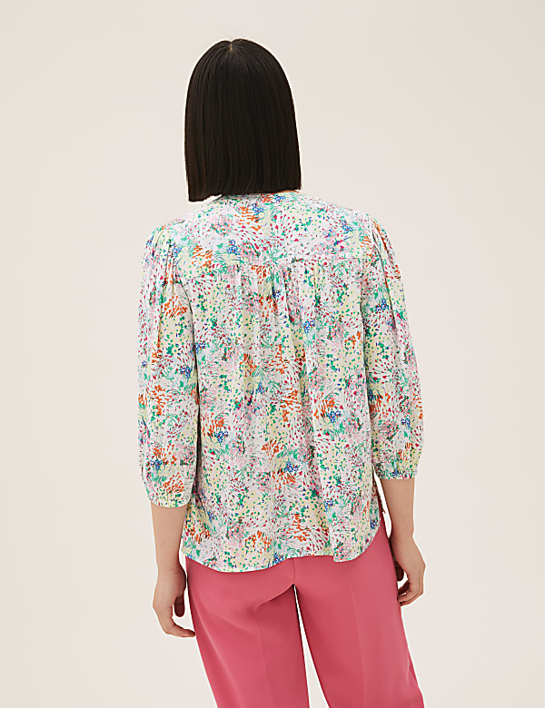 Floral Button Detail 3/4 Sleeve Blouse