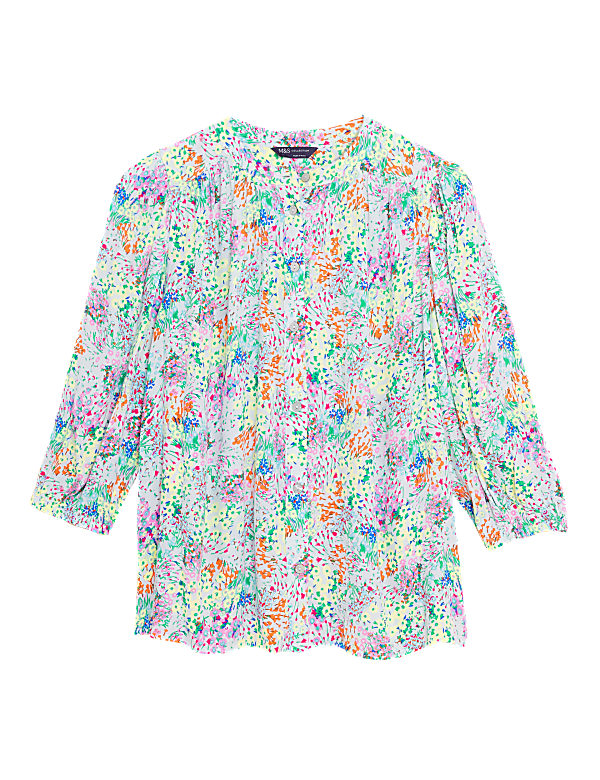 Floral Button Detail 3/4 Sleeve Blouse