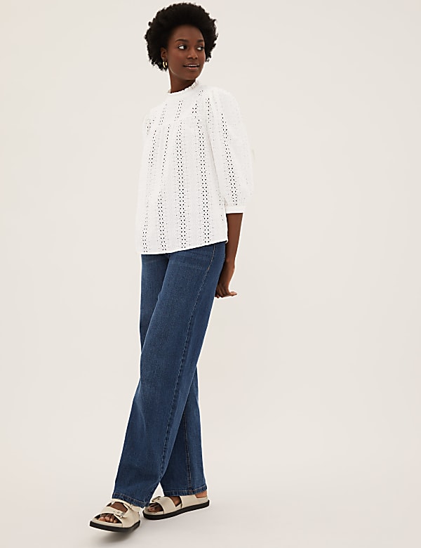 Pure Cotton Broderie 3/4 Sleeve Blouse