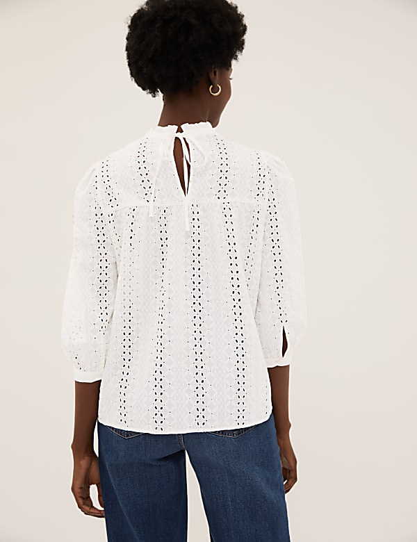 Pure Cotton Broderie 3/4 Sleeve Blouse