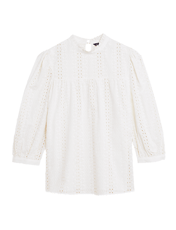 Pure Cotton Broderie 3/4 Sleeve Blouse