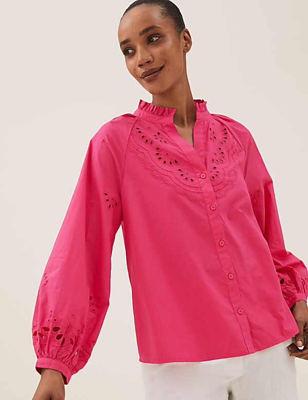 Pure Cotton Broderie Regular Fit Blouse