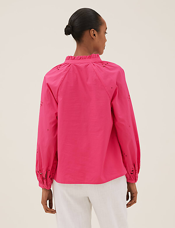 Pure Cotton Broderie Regular Fit Blouse
