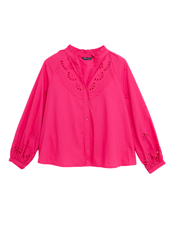 Pure Cotton Broderie Regular Fit Blouse