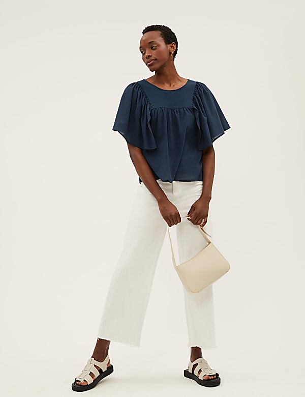 Pure Cotton Regular Fit Angel Sleeve Blouse