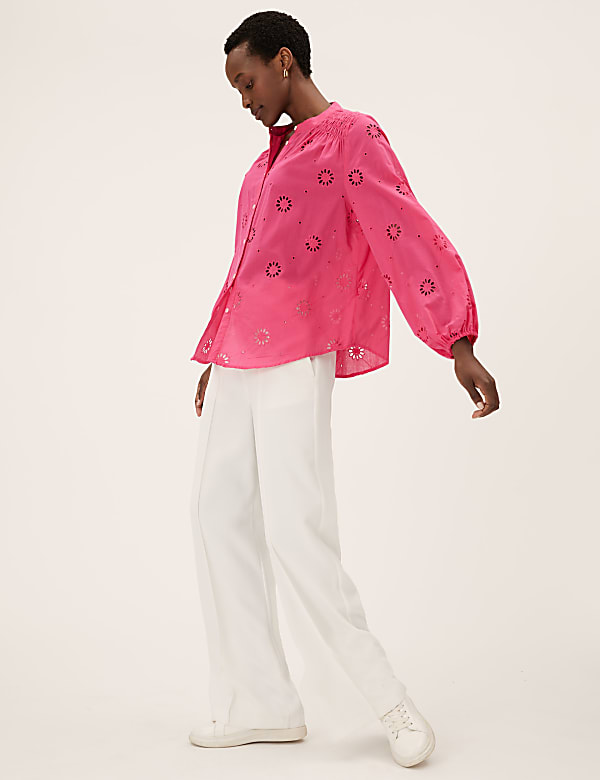 Pure Cotton Broderie Long Sleeve Blouse
