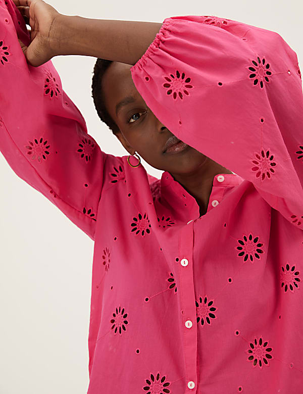Pure Cotton Broderie Long Sleeve Blouse