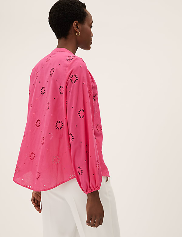Pure Cotton Broderie Long Sleeve Blouse