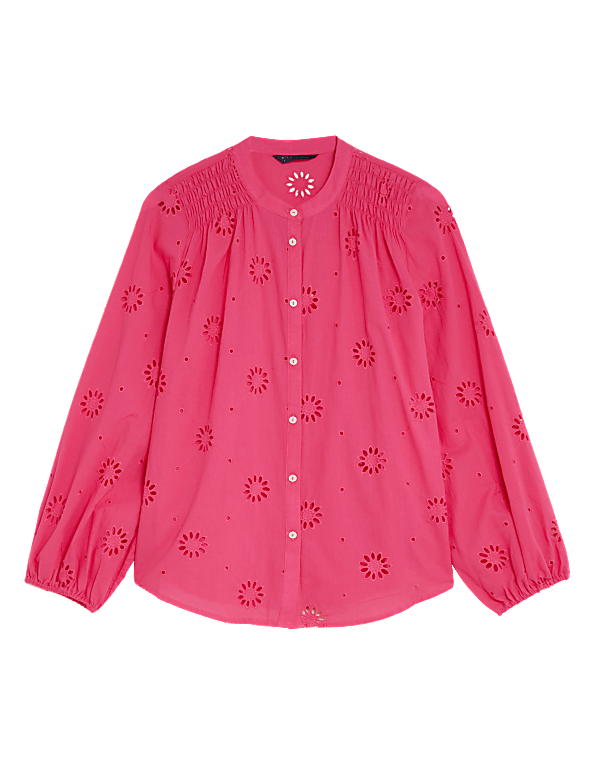 Pure Cotton Broderie Long Sleeve Blouse
