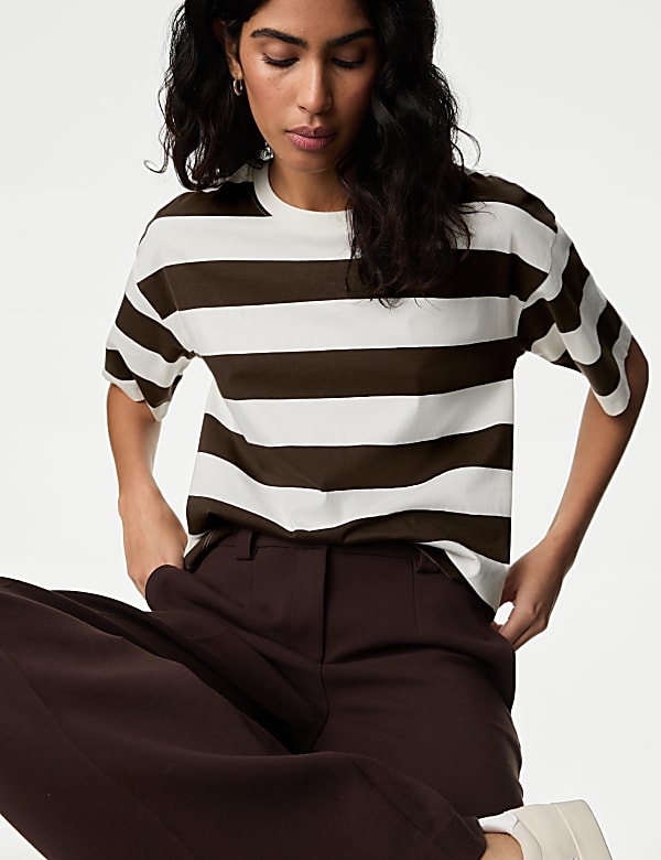 Pure Cotton Striped Boxy T-Shirt