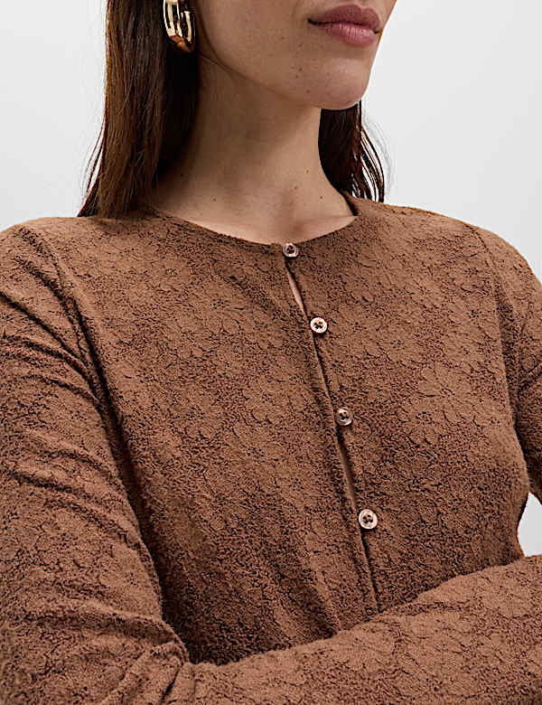 Flower Detail Button Through Cosy Top - AT