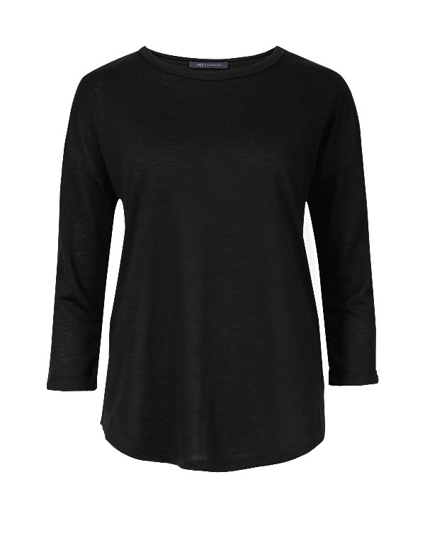 Relaxed Fit 3/4 Sleeve T-Shirt with Linen