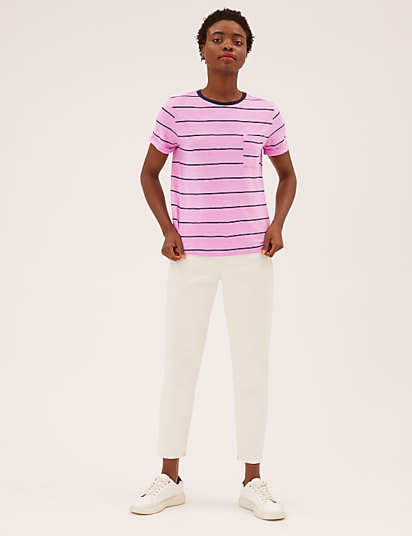 Pure Cotton Striped Crew Neck T-Shirt