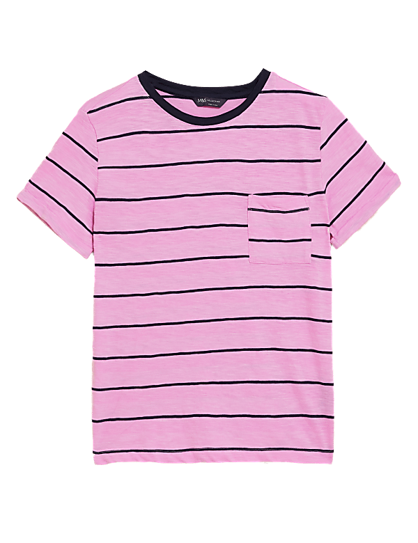 Pure Cotton Striped Crew Neck T-Shirt