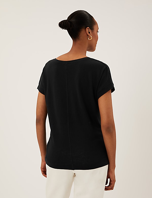 Linen Rich V-Neck Short Sleeve T-Shirt