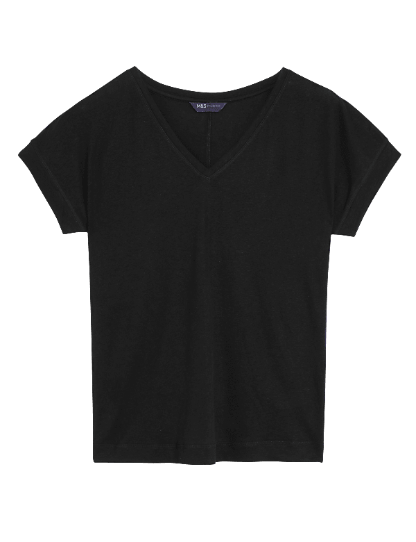 Linen Rich V-Neck Short Sleeve T-Shirt