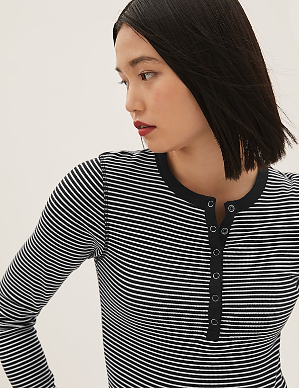 Cotton Rich Striped Crew Neck Top