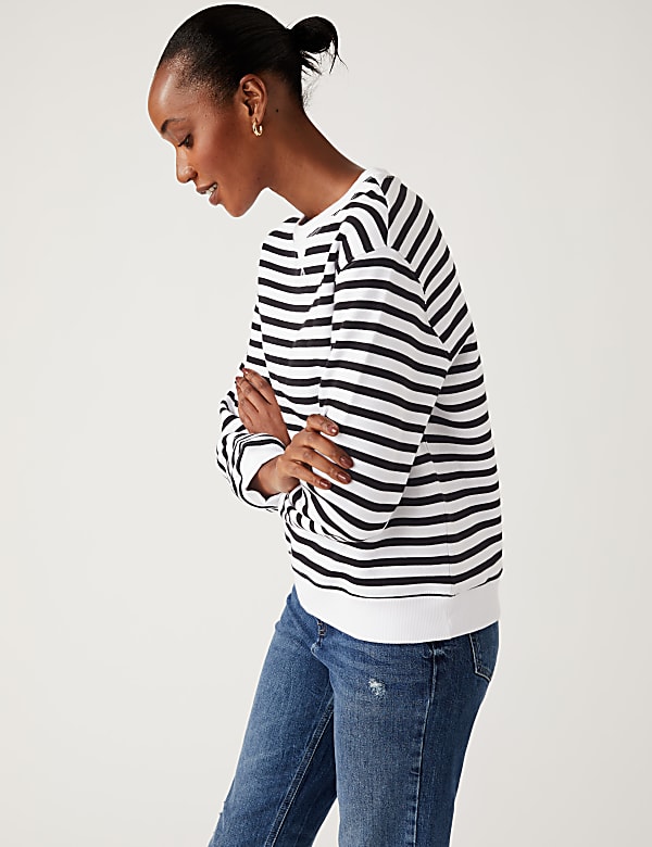 Cotton Rich Striped Crew Neck Sweatshirt