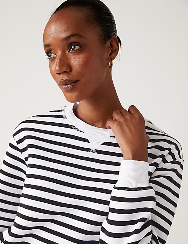 Cotton Rich Striped Crew Neck Sweatshirt