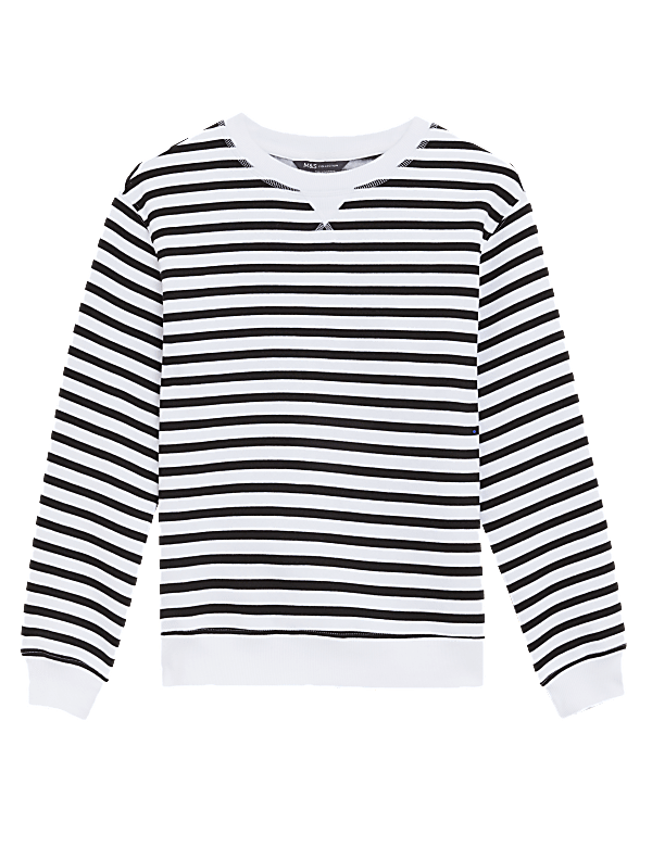 Cotton Rich Striped Crew Neck Sweatshirt