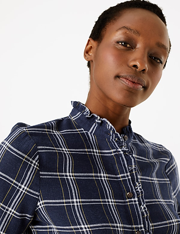 Cotton Rich Checked Longline Shirt