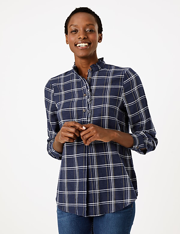 Cotton Rich Checked Longline Shirt