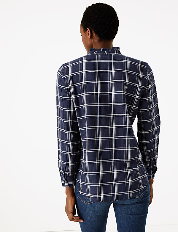 Cotton Rich Checked Longline Shirt