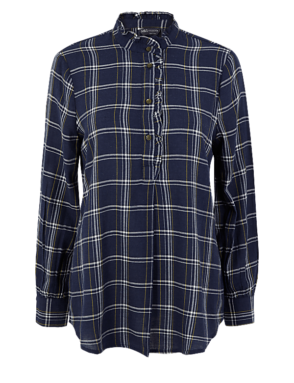Cotton Rich Checked Longline Shirt