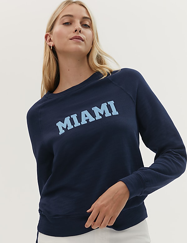 Pure Cotton Slogan Crew Neck Sweatshirt